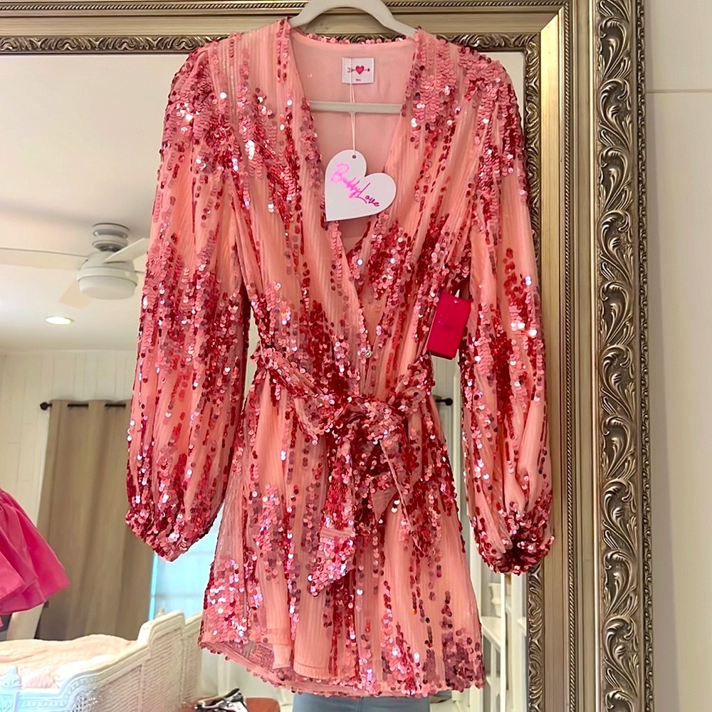 ADELINE SEQUIN SHORT WRAP DRESS by Buddy Love